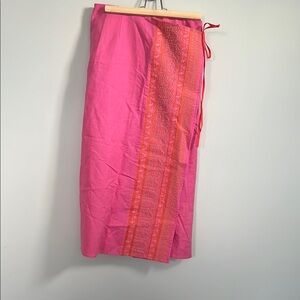 Garnet Hill Vibrant Beaded Pink and Orange faux wrap skirt